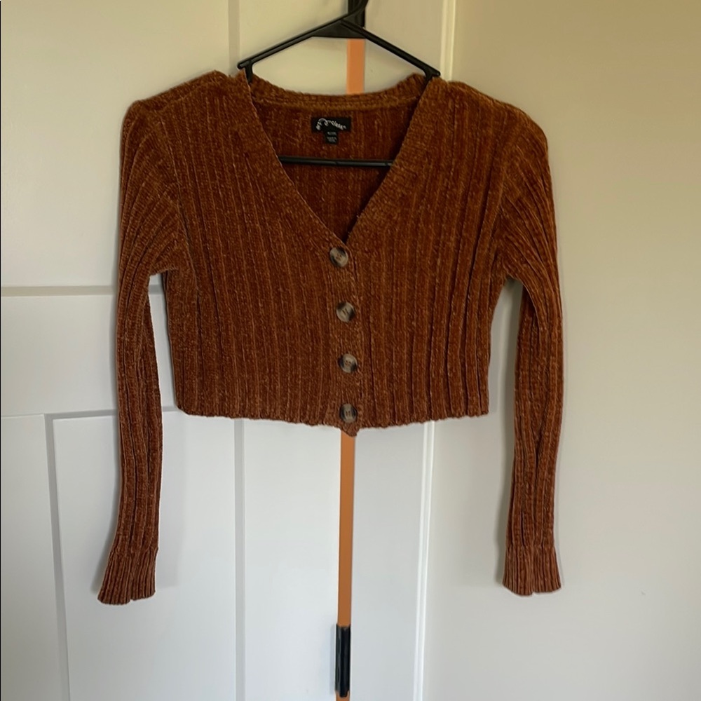 Brown Ribbed Button-Up Cardigan